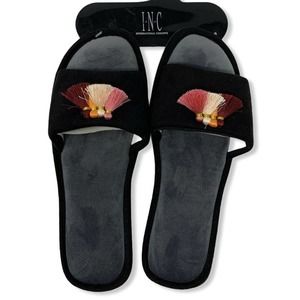 INC‎ Womens Black Tassel Slippers Large (9-10) New